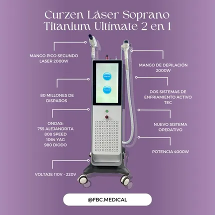 Curzen Láser Soprano Ultimate 2 en 1 (Diodo 4 Ondas + Pico Láser)
