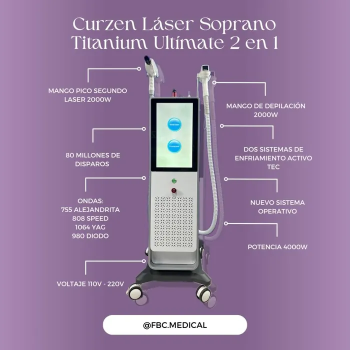 Curzen Láser Soprano Ultimate 2 en 1 (Diodo 4 Ondas + Pico Láser)