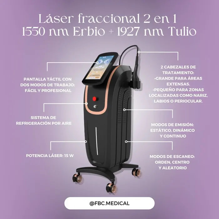 Láser Fraccional 2 en 1: 1927nm Tulio + 1550nm Erbio o CO₂ Fraccionado